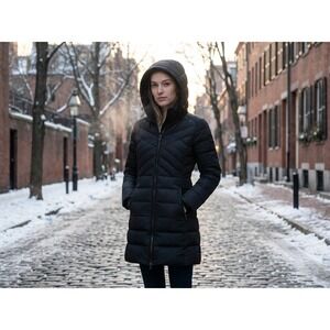 Kenneth Cole Reaction Womens Black Puffer Coat Hooded Full Zip M down winter